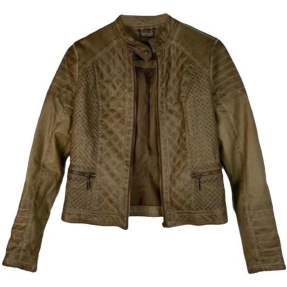 Jou Jou Jackets & Coats Odyn Caramel Quilted Motorcycle Jacket